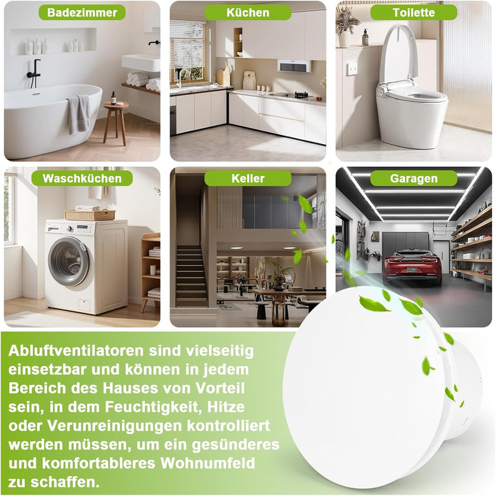 Badlüfter 100mm mit Rückstauklappe Leise Abluftventilator 12W Badezimmer Lüfter Weiss Wandventilator