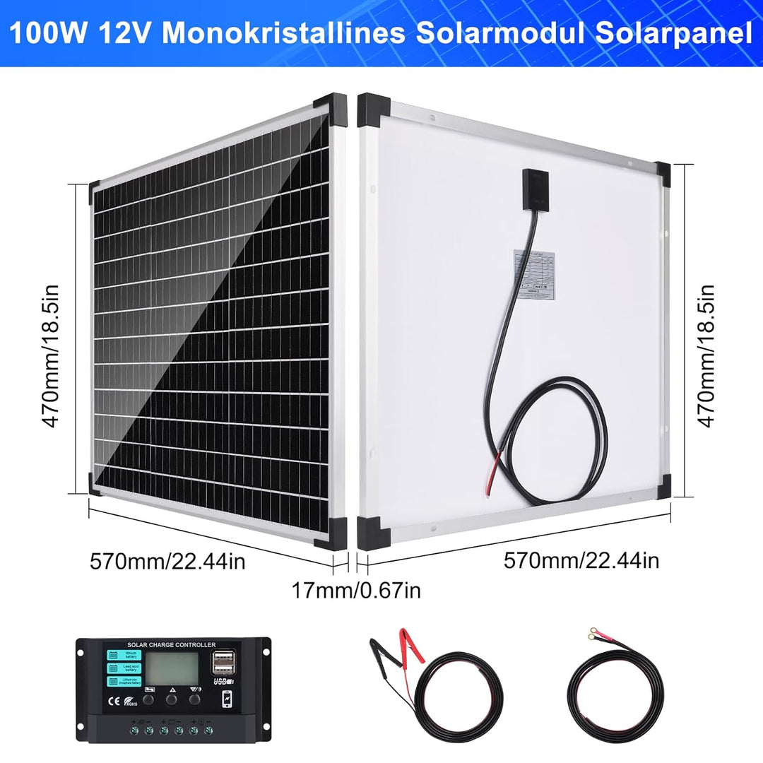 【100W Solarpanel 12V Kit】DERUXI 100W Solar Panel 12V Solarmodul Set: 2 Pcs 50W Monokristalline Solar