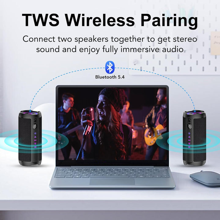 Bluetooth Lautsprecher mit Licht, Bluetooth 5.4 Musikbox,30W Dual Lautsprecher, LED Anzeige & 30 Std