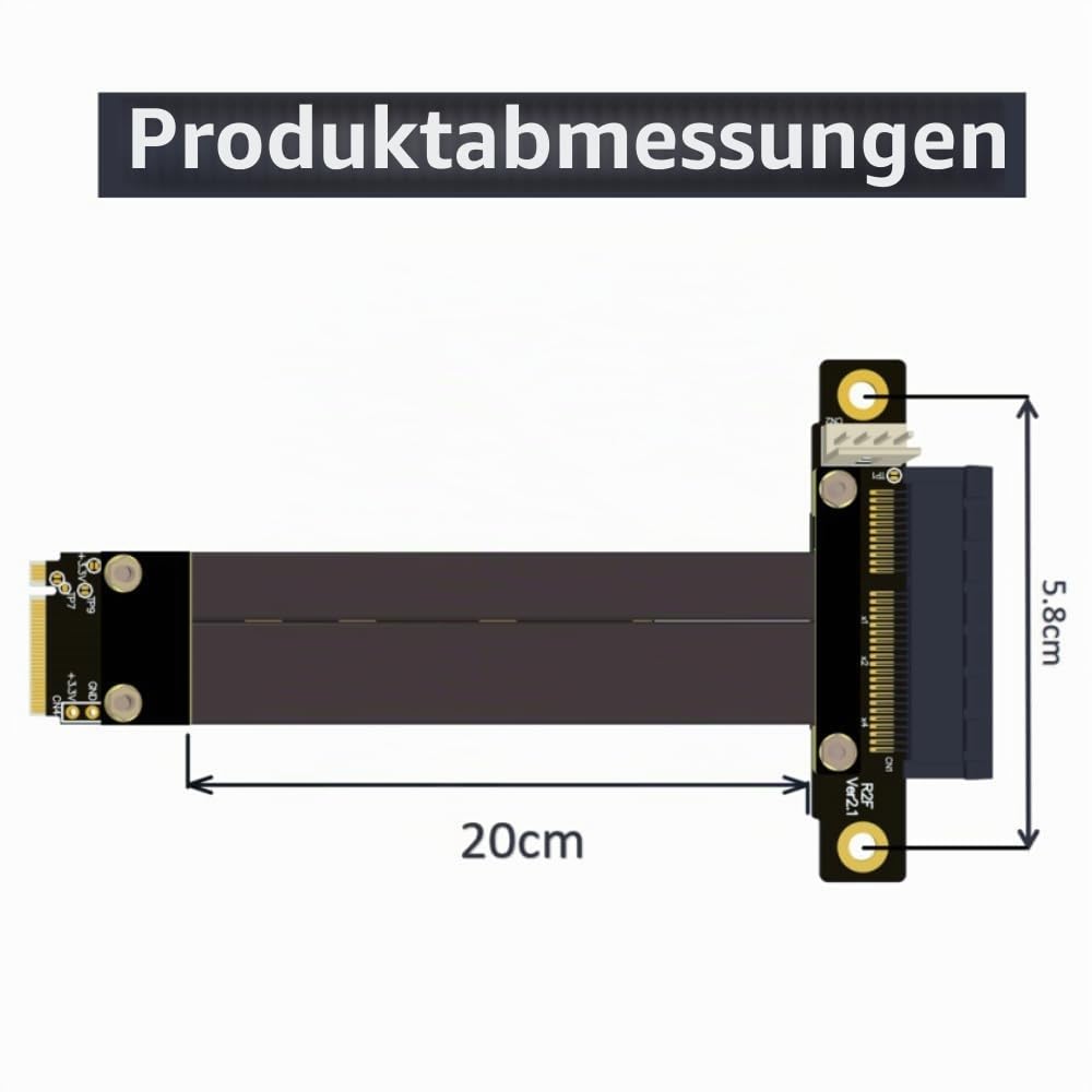 M.2 NGFF NVMe M Key to PCIE 3.0 4X Extension Cable Extender Riser Cable, Black, Straight to Straight