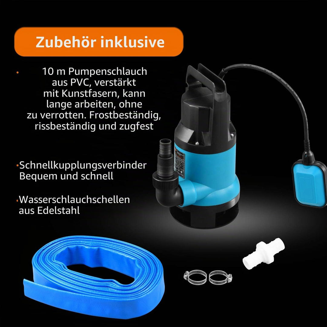 KATSU 400W Tragbare Tauchpumpe für sauberes und schmutziges Wasser 8000L/h für Gartenteich, Pools, G