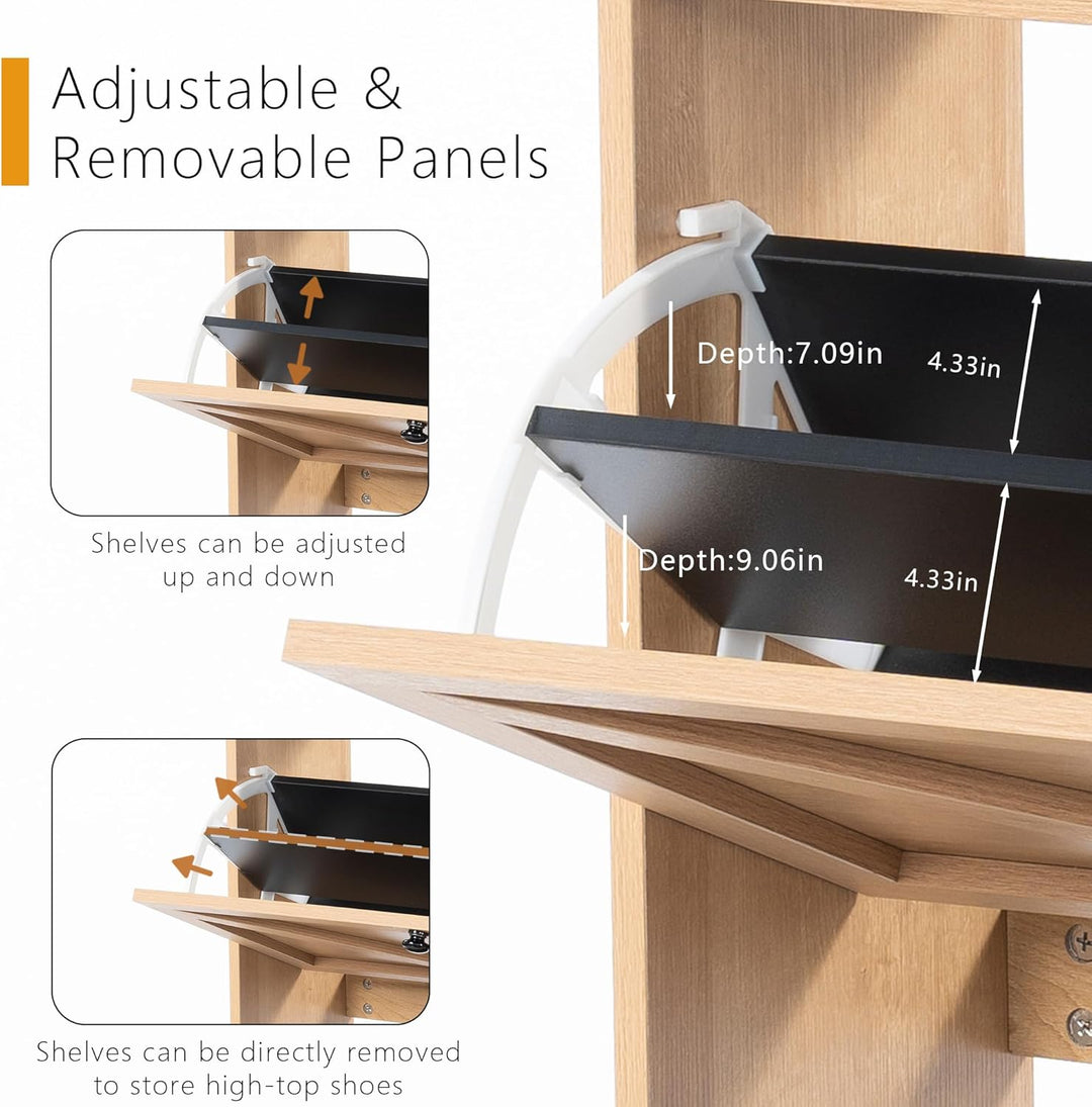 VDNEND Schuhschrank Holz Schmal & Hoch mit 3 Klappschubladen, Schuhkipper Platzsparender Schuhschran