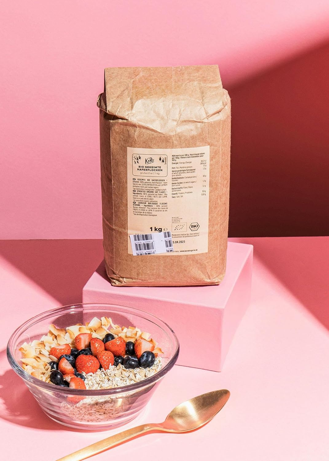 KoRo - Gekeimte Bio Feinblatt Haferflocken 1 kg - Glutenfrei - Vorteilspackung - Ideal für Porridge