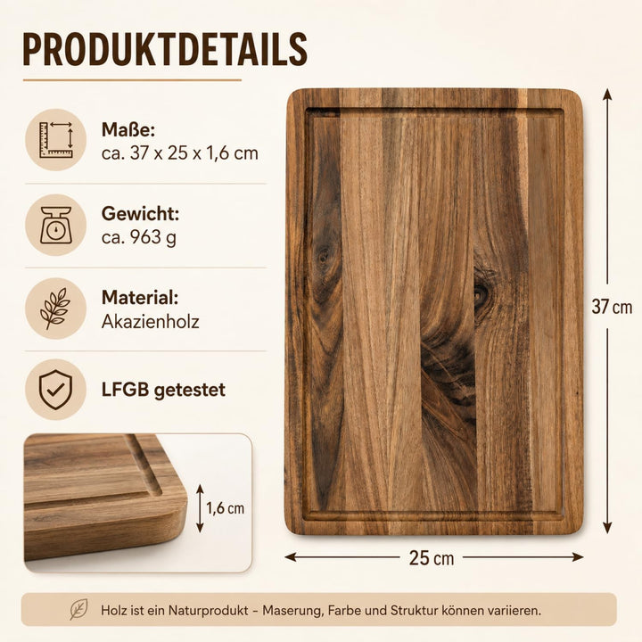 com-four® 37 x Schneidebrett aus Akazienholz 25 cm, Küchenbrett | lebensmittelechte Holzplatte - Ser