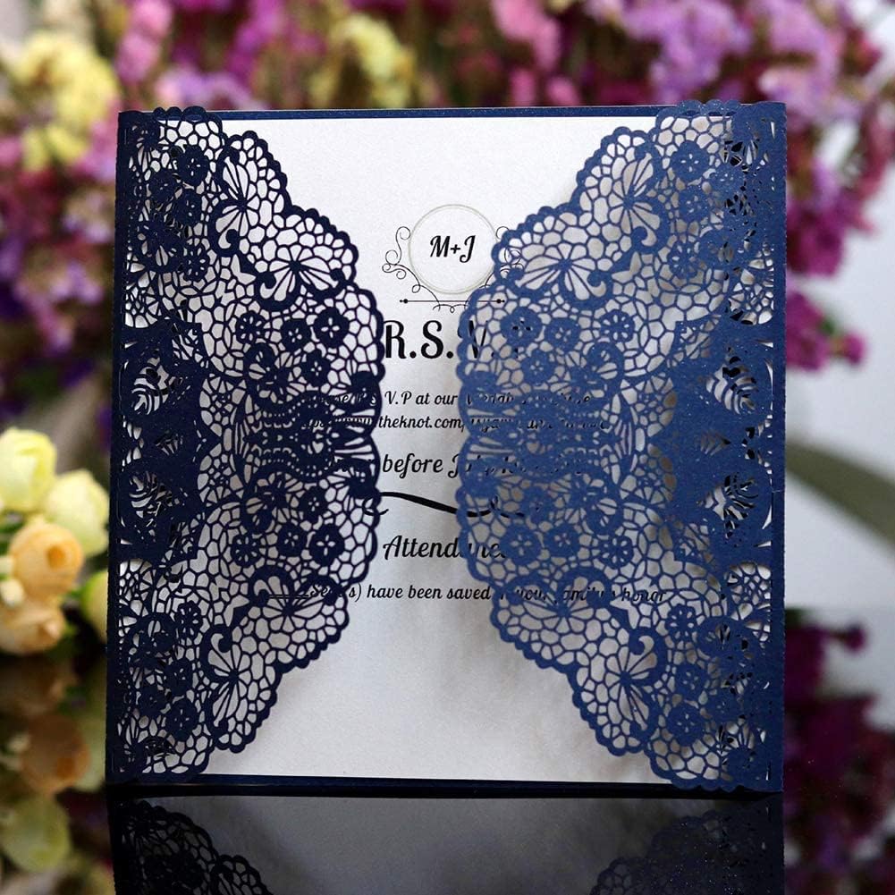 Personalisierte Einladungskarten Elegant Spitze Design-mit Umschläge und Hanf Seil-Vintage DIY Laser