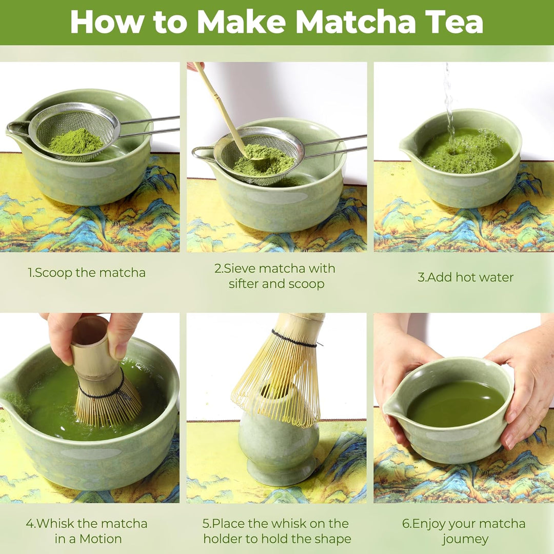 7 Stück Matcha Set, Matcha Besen Set, Matcha Schale mit Auslauf Matcha Löffel, Matcha Besen, Matcha