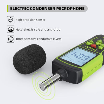 Dezibel Messgerät, Tadeto Schallpegelmesser Portable db Messgerät 30dB bis 130dB (5 Messbereich) Hin
