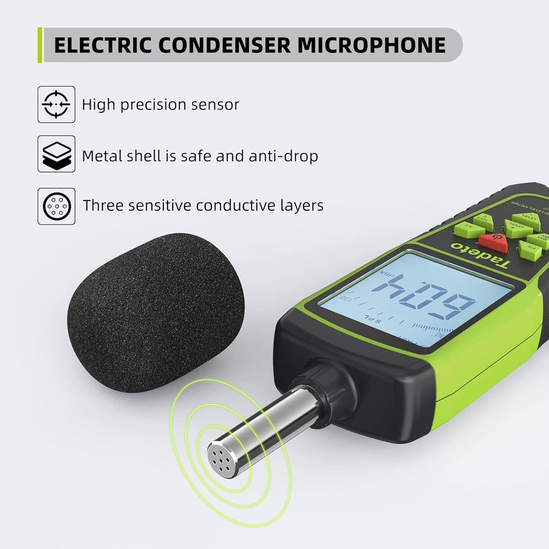 Dezibel Messgerät, Tadeto Schallpegelmesser Portable db Messgerät 30dB bis 130dB (5 Messbereich) Hin