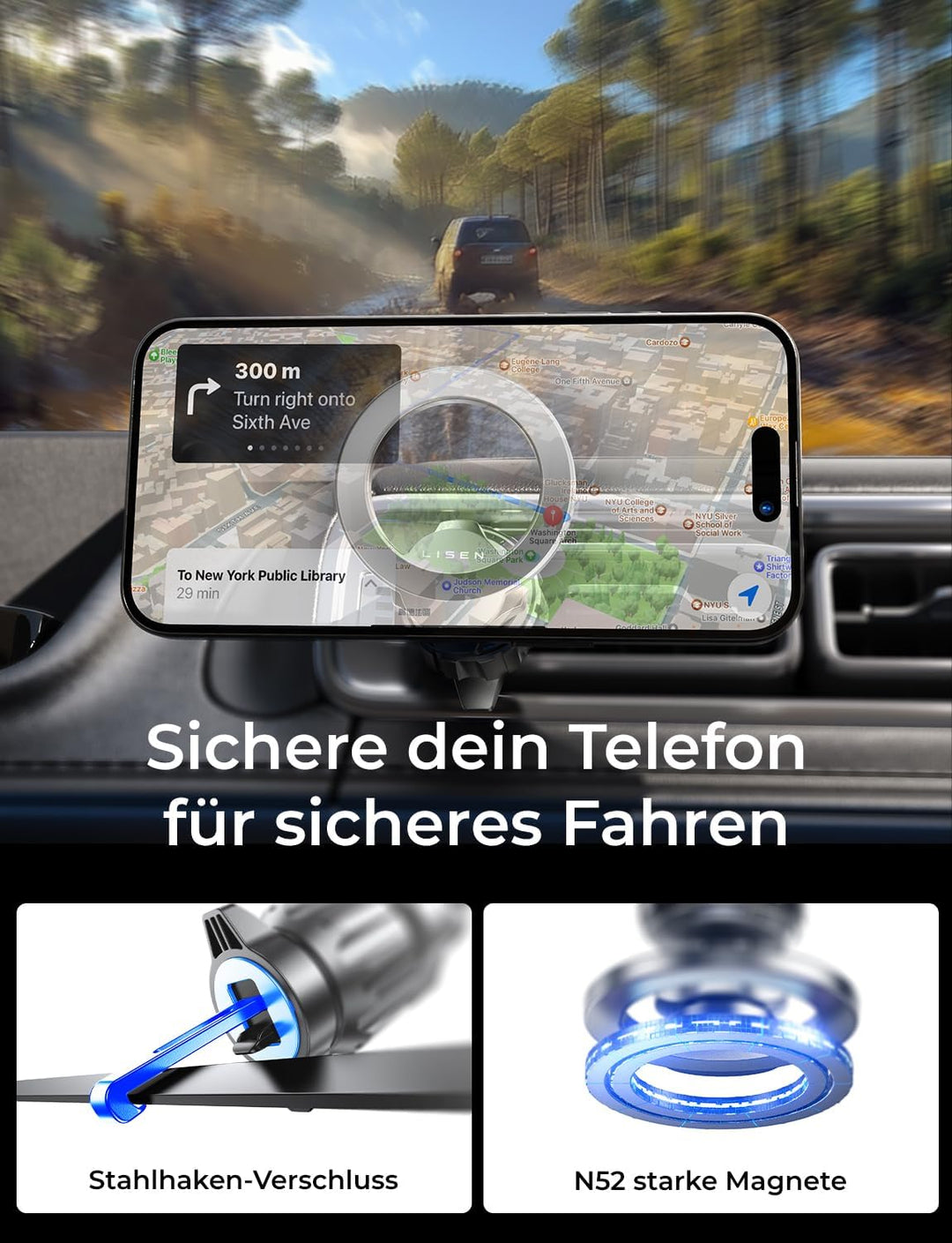 LISEN für Magsafe Autohalterung, 24X Magnet Handyhalterung Auto Magnetische, 360° Drehbar Handy Halt