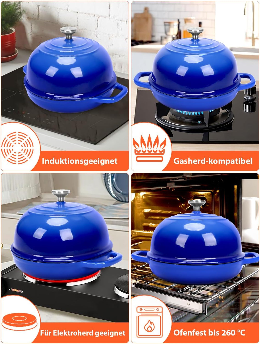 GFTIME Gusseisen Topf Brot Backen, Schmortopf Gusseisen Topf mit Deckel, Dutch Oven Brotbacktopf mit