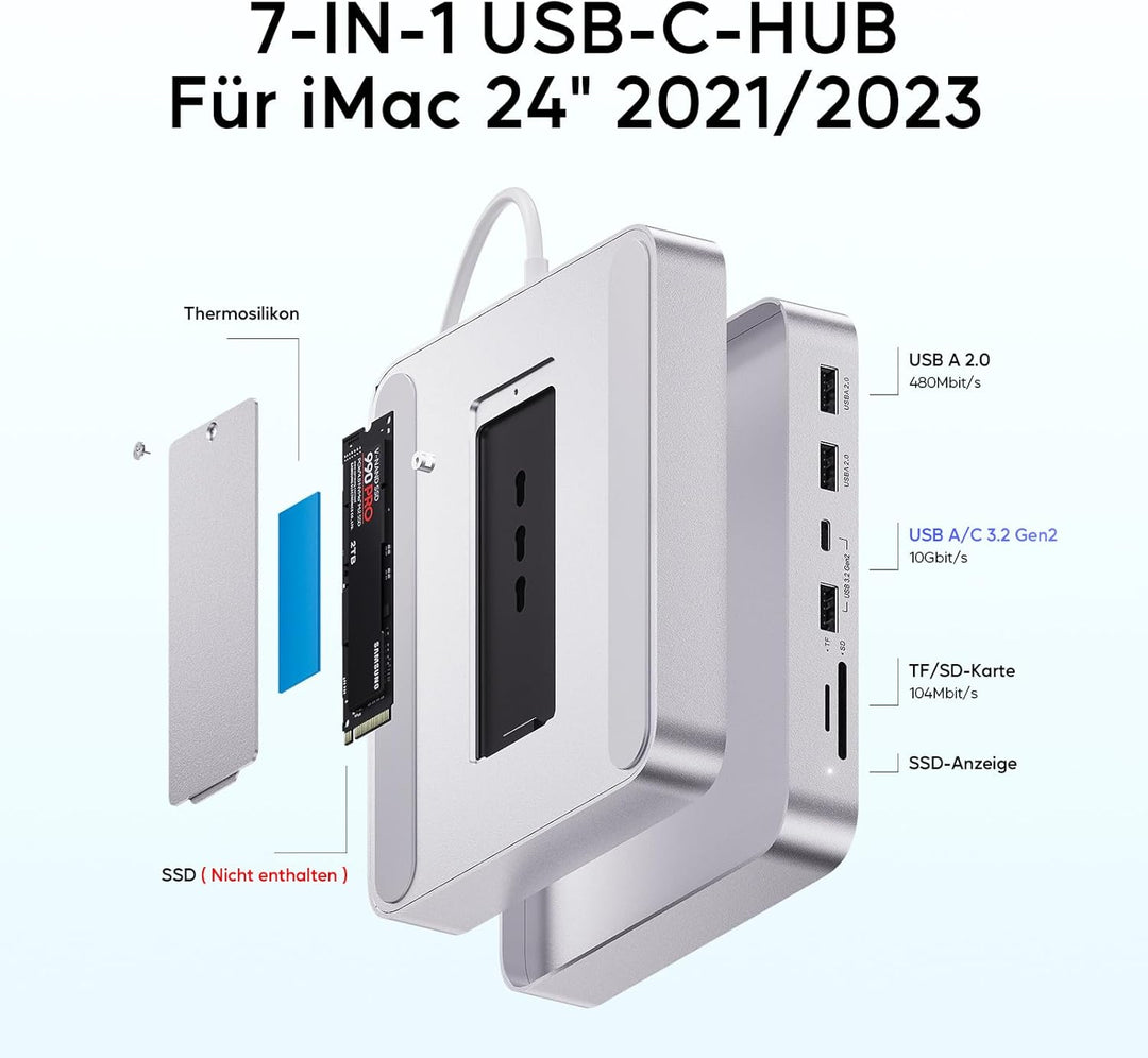 USB C HUB Für iMac 24" 2021/2023/2024, 7 In 1 iMac USB-Hub Für iMac M1/M3/M4, iMacZubehör Mit USB C