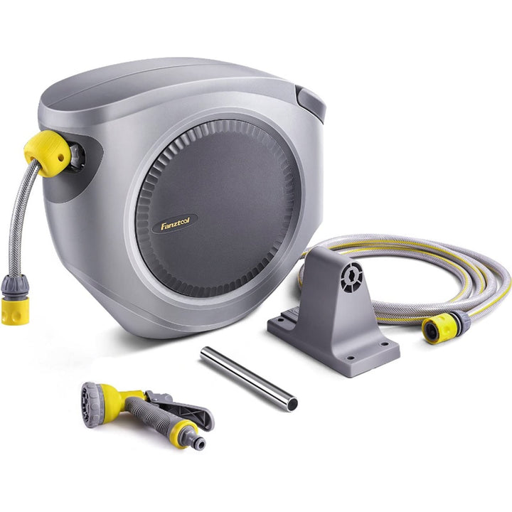 FANZTOOL 35m Schlauchtrommel Set mit Wandhalterung Inkl. 8-Funktionen-Multi-Handbrause | Automatik E