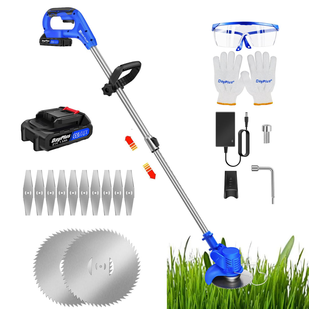 Akku Rasentrimmer mit 1x Akku, Motorsense Rasentrimmer Rasen Trimmer Garten mit Klingen, Teleskopisc
