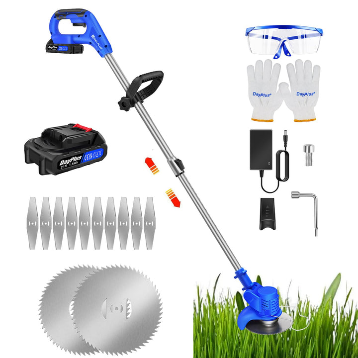 Akku Rasentrimmer mit 1x Akku, Motorsense Rasentrimmer Rasen Trimmer Garten mit Klingen, Teleskopisc