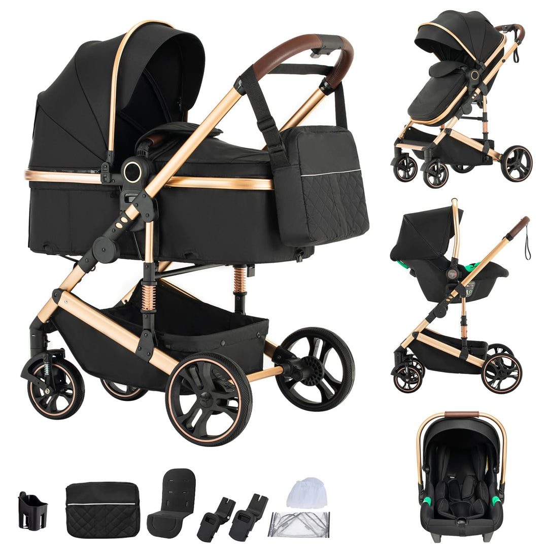 kinderwagen 3 in 1 Buggy Babybett Komplett Set Einem Klick Zusammenklappbarer Kinderwagen, 3 in 1 Ko