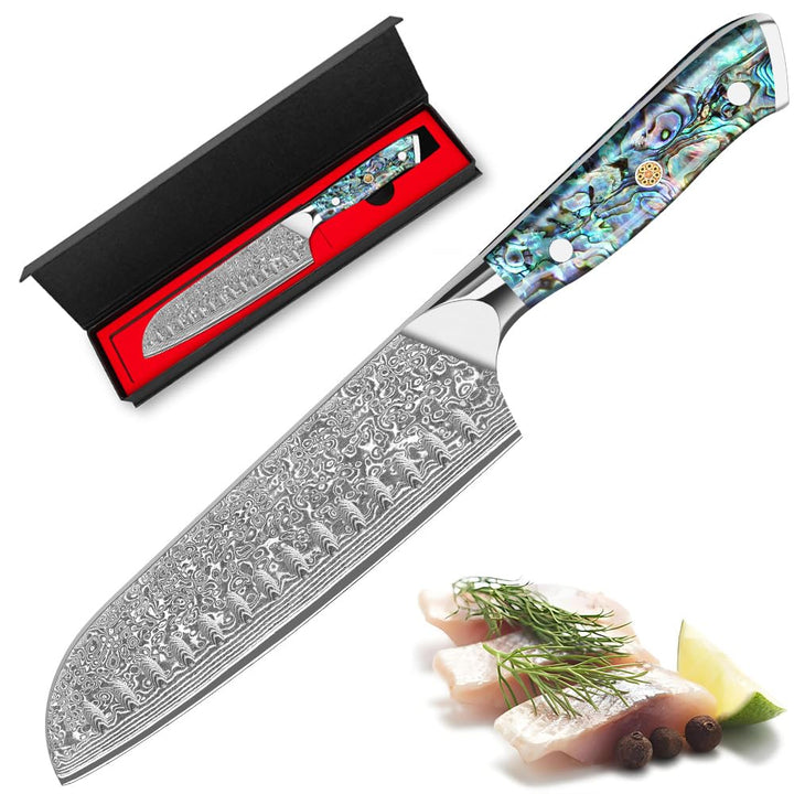 Damastmesser Santokumesser Profi Küchenmesser 18cm Extrem scharfe Klinge aus 67 Schichten VG-10 Dama