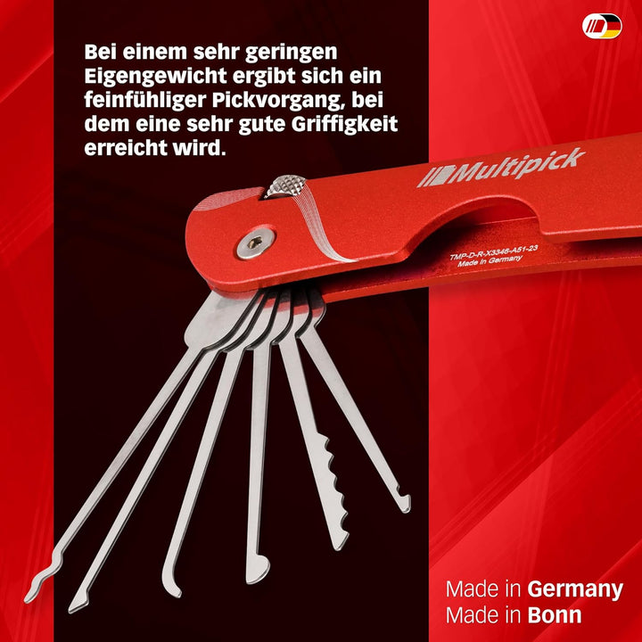 Multipick Dietrich Set ELITE RED Mini Taschen-Messer Lockpicking Set mit 6 wechselbaren Lock-Pick Kl