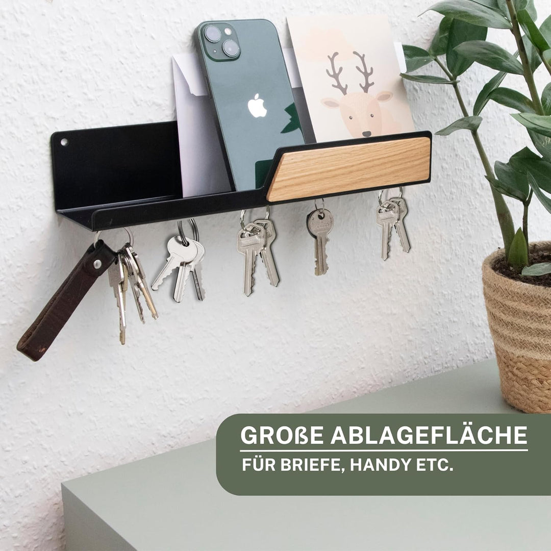 Astrein® | Schlüsselbrett Magnetisch | Schlüsselboard aus Holz | Eiche | Schlüsselhalter mit Ablage