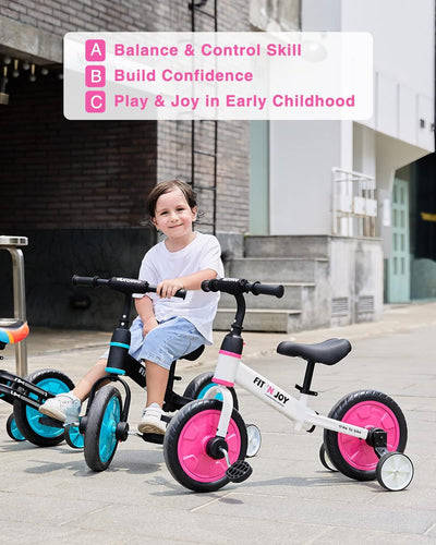 UBRAVOO Fit 'n Joy Kinderfahrrad Fahrräder, 4-in-1 Laufrad für Kinder mit Pedalen und Stützrädern, T