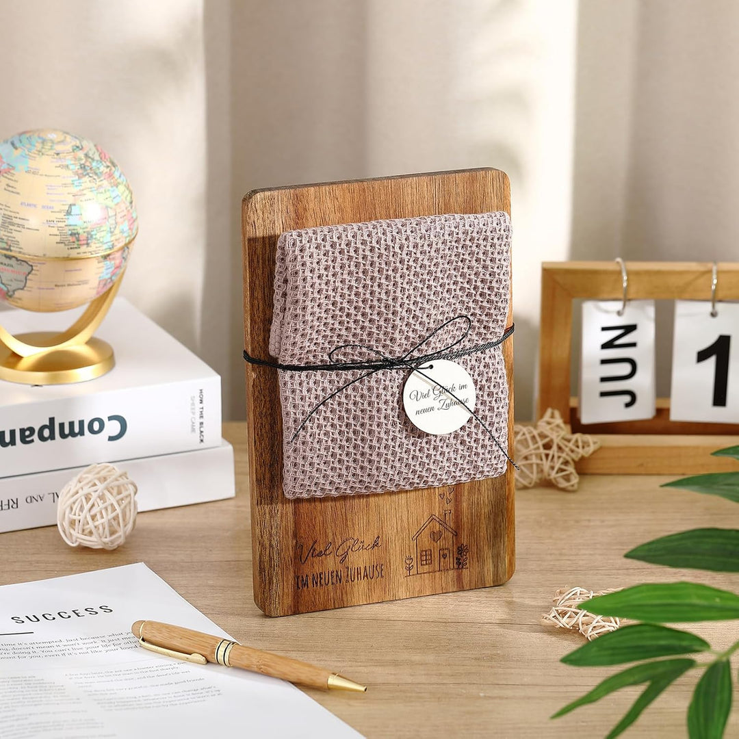 Xuniea Einweihungsgeschenk Holz Schneidebrett Baumwolle Küchentuch Neues Zuhause Geschenk zum Einzug