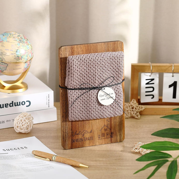 Xuniea Einweihungsgeschenk Holz Schneidebrett Baumwolle Küchentuch Neues Zuhause Geschenk zum Einzug
