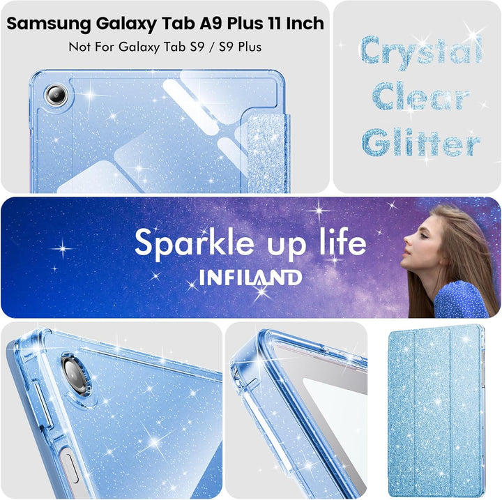 INFILAND Hülle für Samsung Galaxy Tab A11+/A9+11 Zoll (2023/2025),Glitzernde Schutzhülle mit funkeln