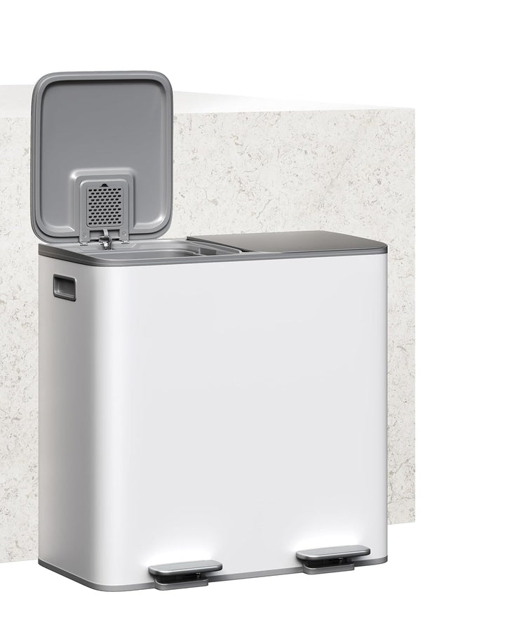 Garvee Mülleimer Küche 2 x 40L Edelstahl – Doppelfach Mülltrennsystem mit Soft-Close-Deckel, Tretmec