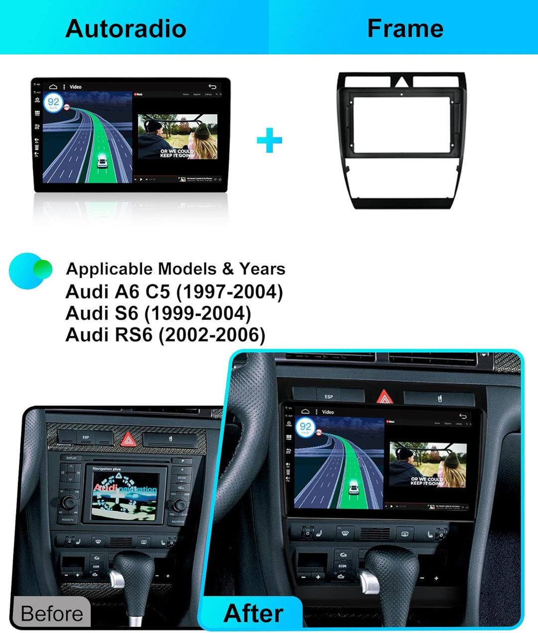 JOYX Android 15 IPS Autoradio Passt für Audi A6 C5 S6 (1999-2004) / RS6 (2002-2006) - Eingebautes Ca