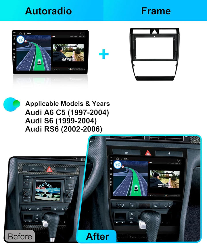 JOYX Android 15 IPS Autoradio Passt für Audi A6 C5 S6 (1999-2004) / RS6 (2002-2006) - Eingebautes Ca