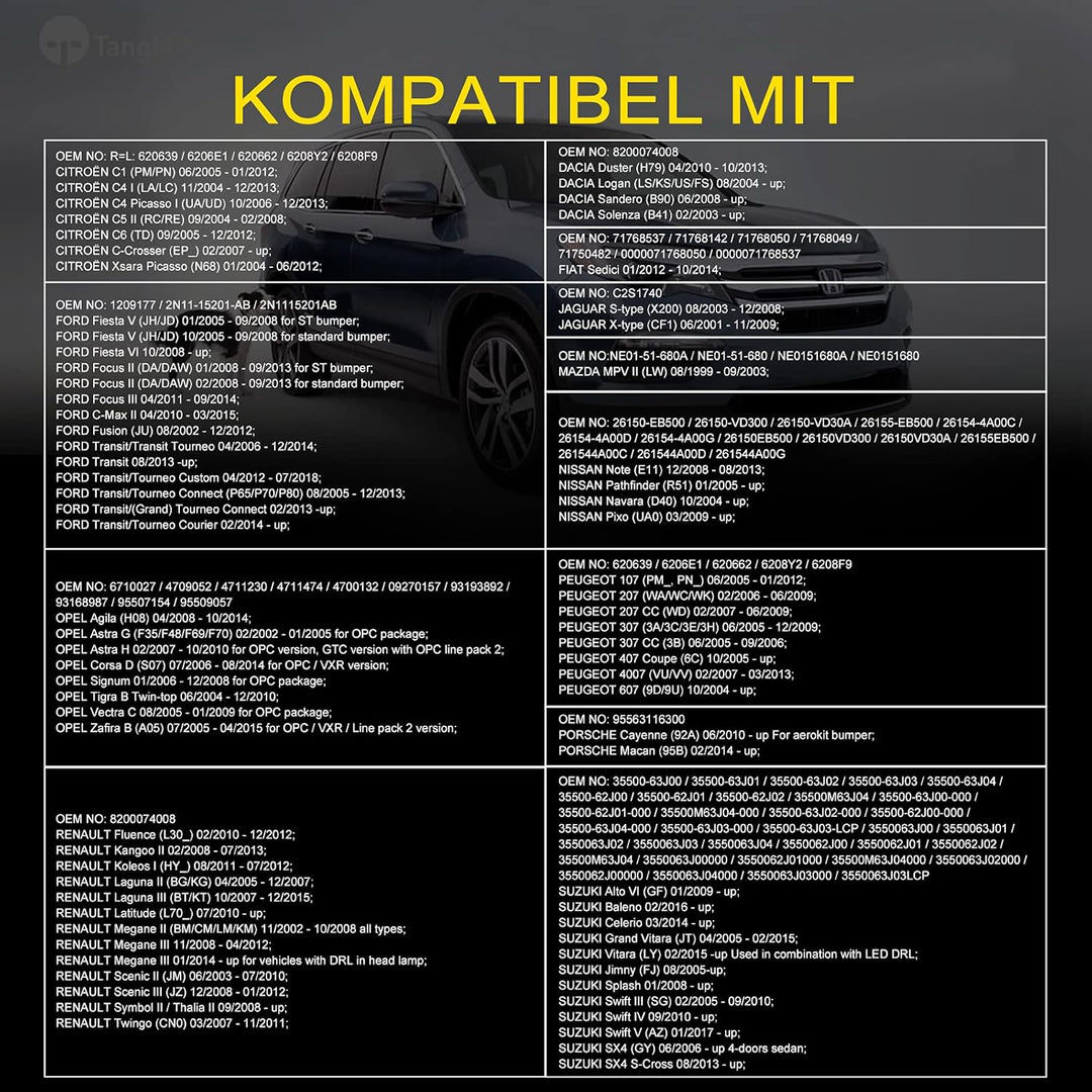 TangMiGe Nebelscheinwerfer Kompatibel mit CITROËN DACIA Duster FIAT Sedici FORD JAGUAR Note OPEL Agi