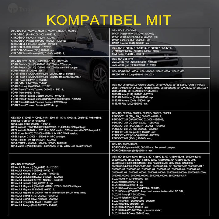 TangMiGe Nebelscheinwerfer Kompatibel mit CITROËN DACIA Duster FIAT Sedici FORD JAGUAR Note OPEL Agi