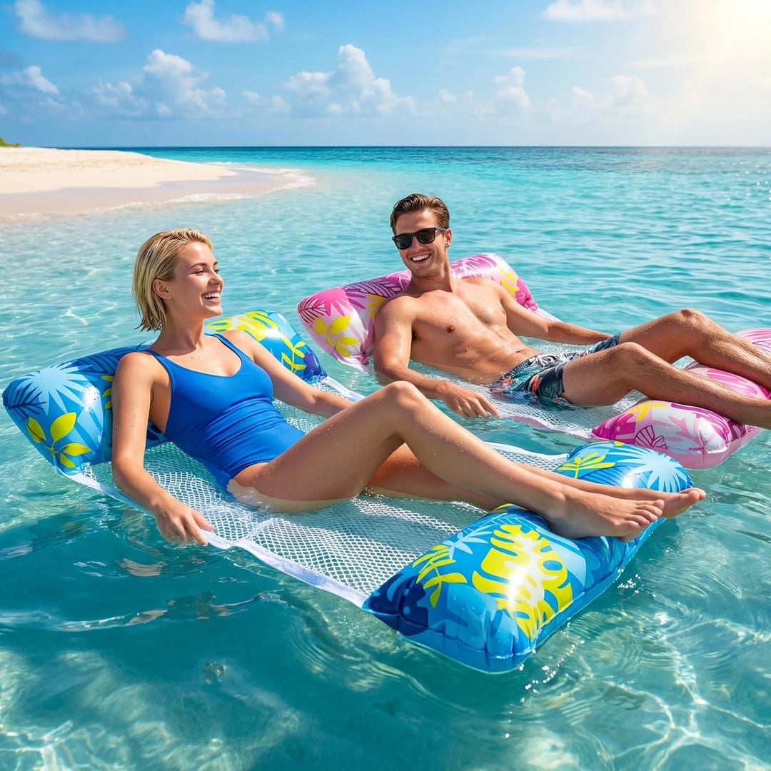 Luftmatratze Pool 2er Set, Wasserhängematte mit Netz für Jungen und Mädchen, Luftmatratze Wasser für