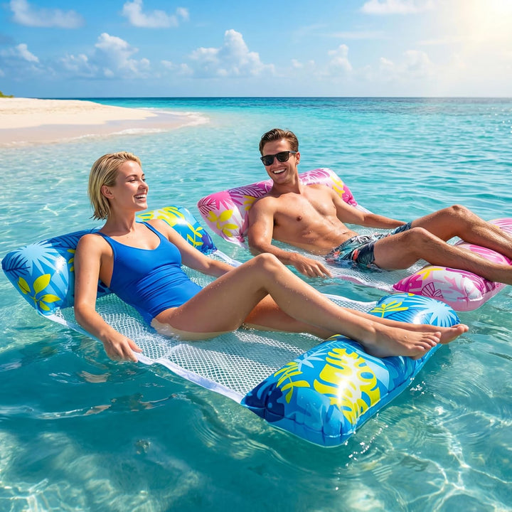 Luftmatratze Pool 2er Set, Wasserhängematte mit Netz für Jungen und Mädchen, Luftmatratze Wasser für
