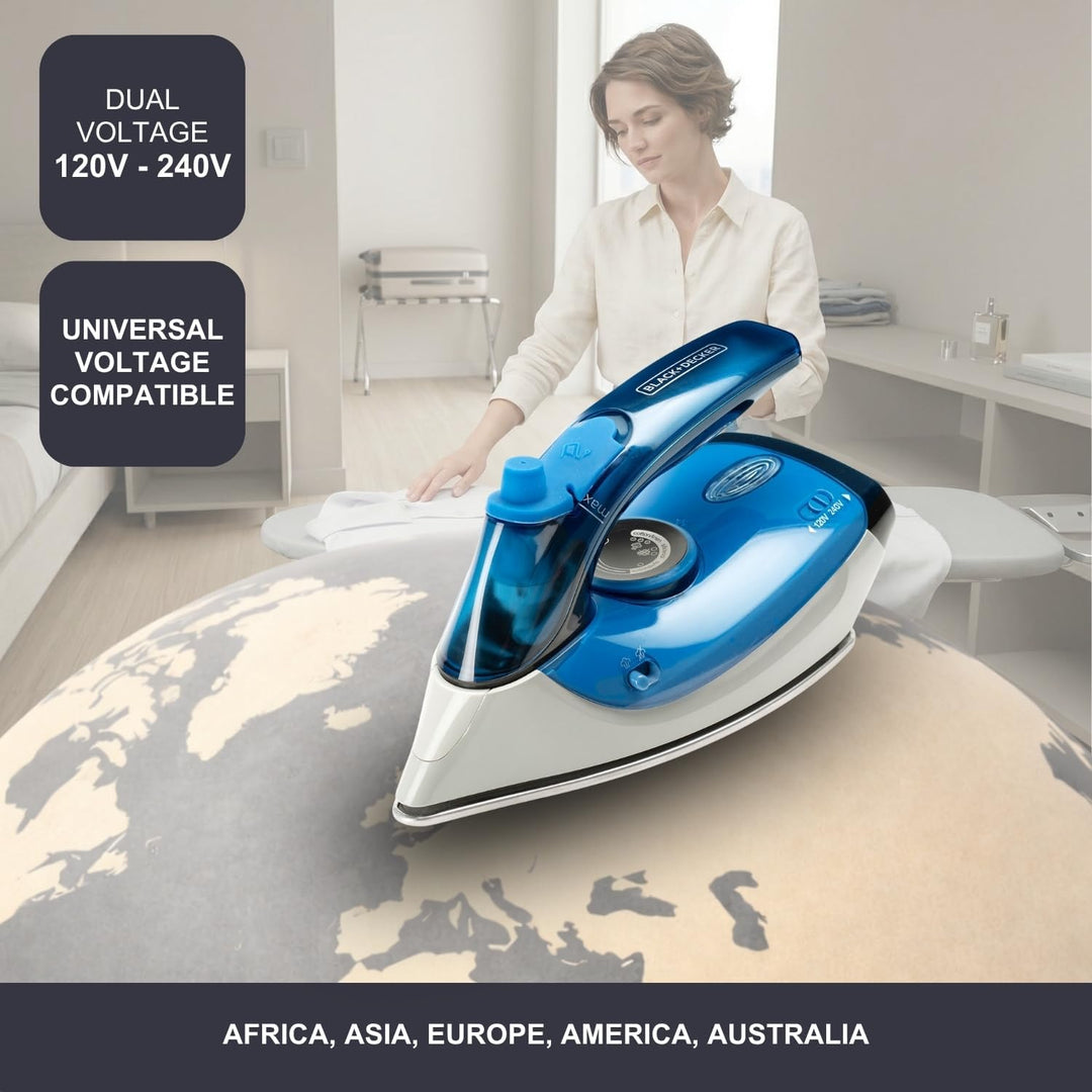 BLACK+DECKER BXIR1000E – Reise-Dampfbügeleisen | 1000W | Dualspannung 120V/240V | Dampfstoss 50 g/Mi