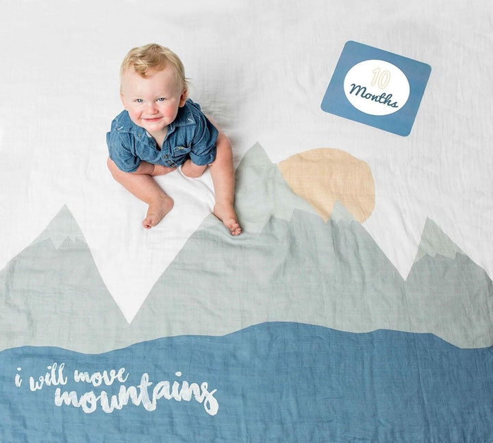 lulujo Baby's First Year Meilenstein-Decke und Karten-Set | 101,6 x 101,6 cm (I Will Move Mountains)