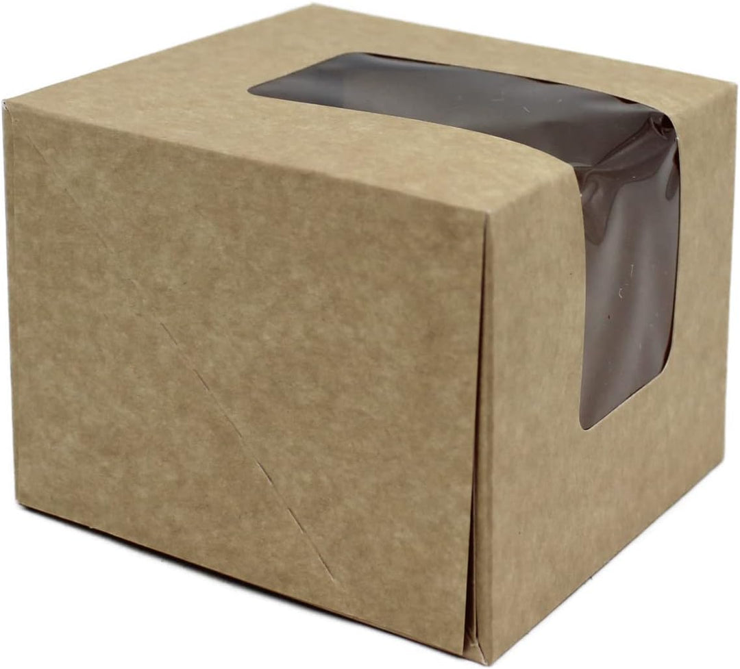 BAMI Tortenkarton | Kuchenkarton | Konditorkarton | Tortenbox | Vollpappe, braun mit Sichtfensterdec