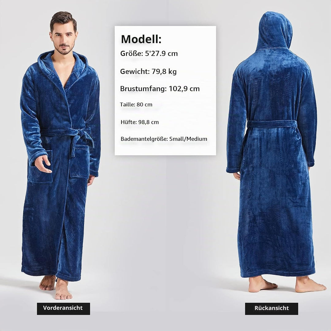 FashGudim Herren Kapuzenplüschbademantel in voller Länge. Flauschiger Bademantel für grosse und kräf