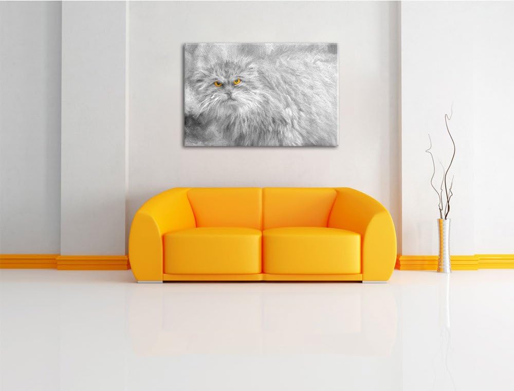 wütende kleine Manul schwarz/weiss Deluxe Format: 100x70 cm auf Leinwand, XXL riesige Bilder fertig