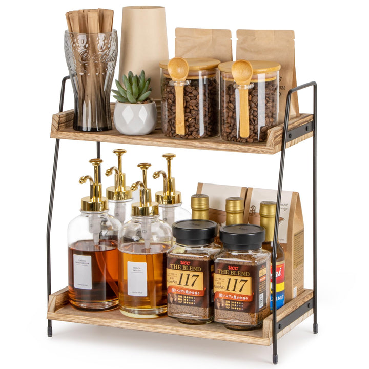 ANBOXIT Kaffee Organizer, Kaffeebar Zubehör Organizer Holz, Kaffee Aufbewahrung für Kaffeestation, A