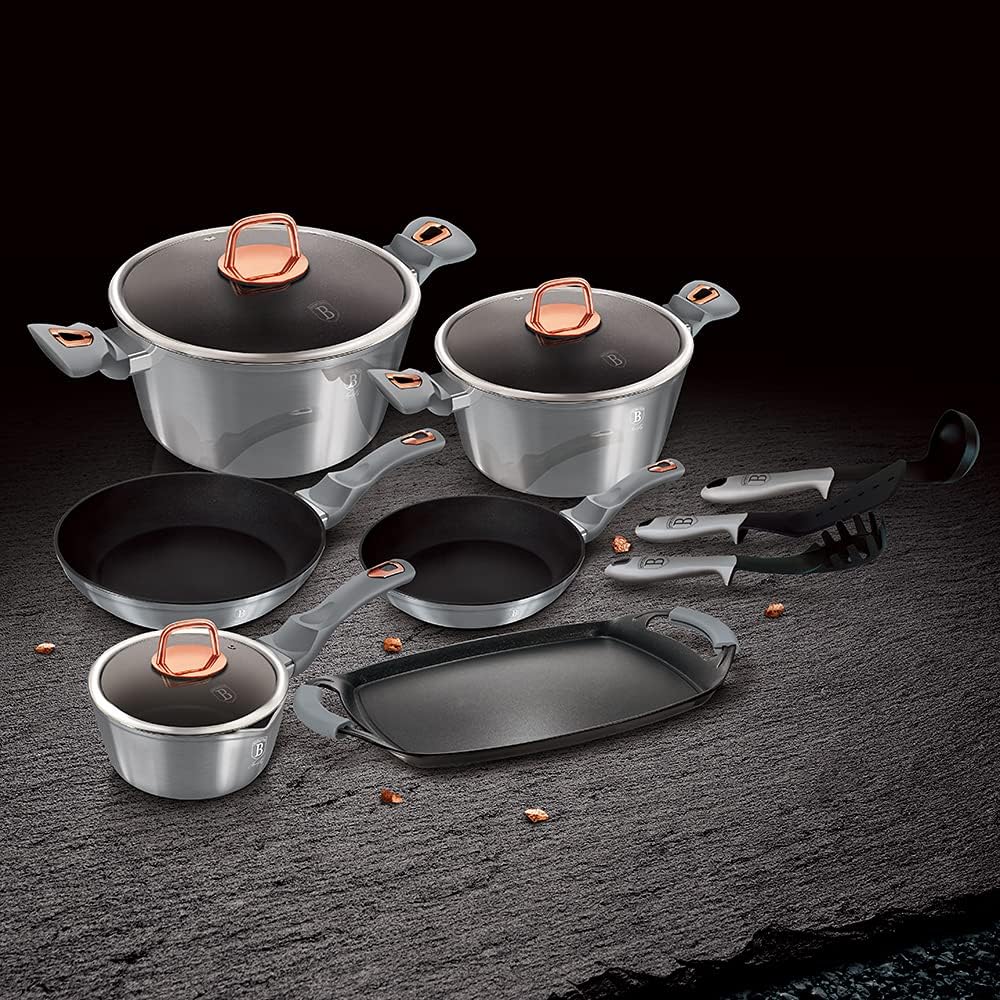 Berlinger Haus Moonlight Edition 12+2 Stück Kochgeschirr Set, Moonlight Edition BH/6021 gray Edelsta