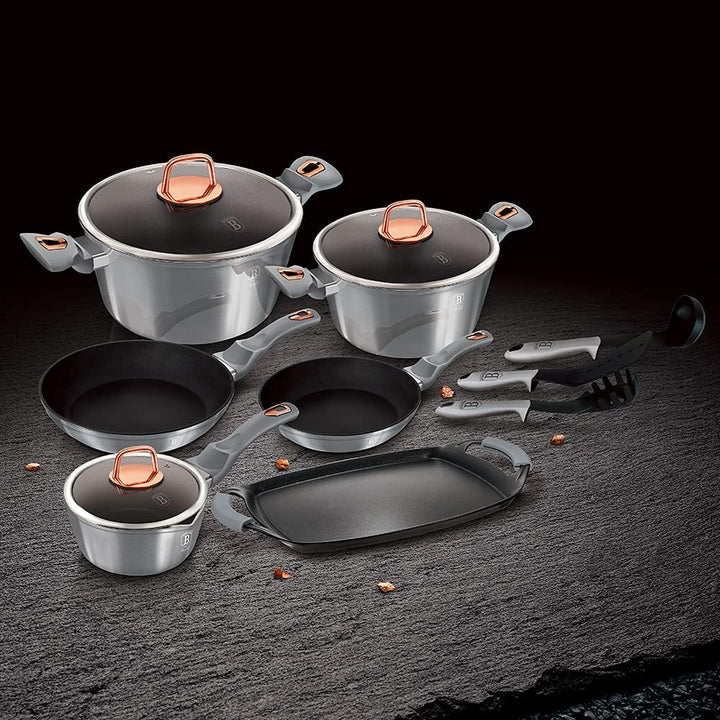 Berlinger Haus Moonlight Edition 12+2 Stück Kochgeschirr Set, Moonlight Edition BH/6021 gray Edelsta