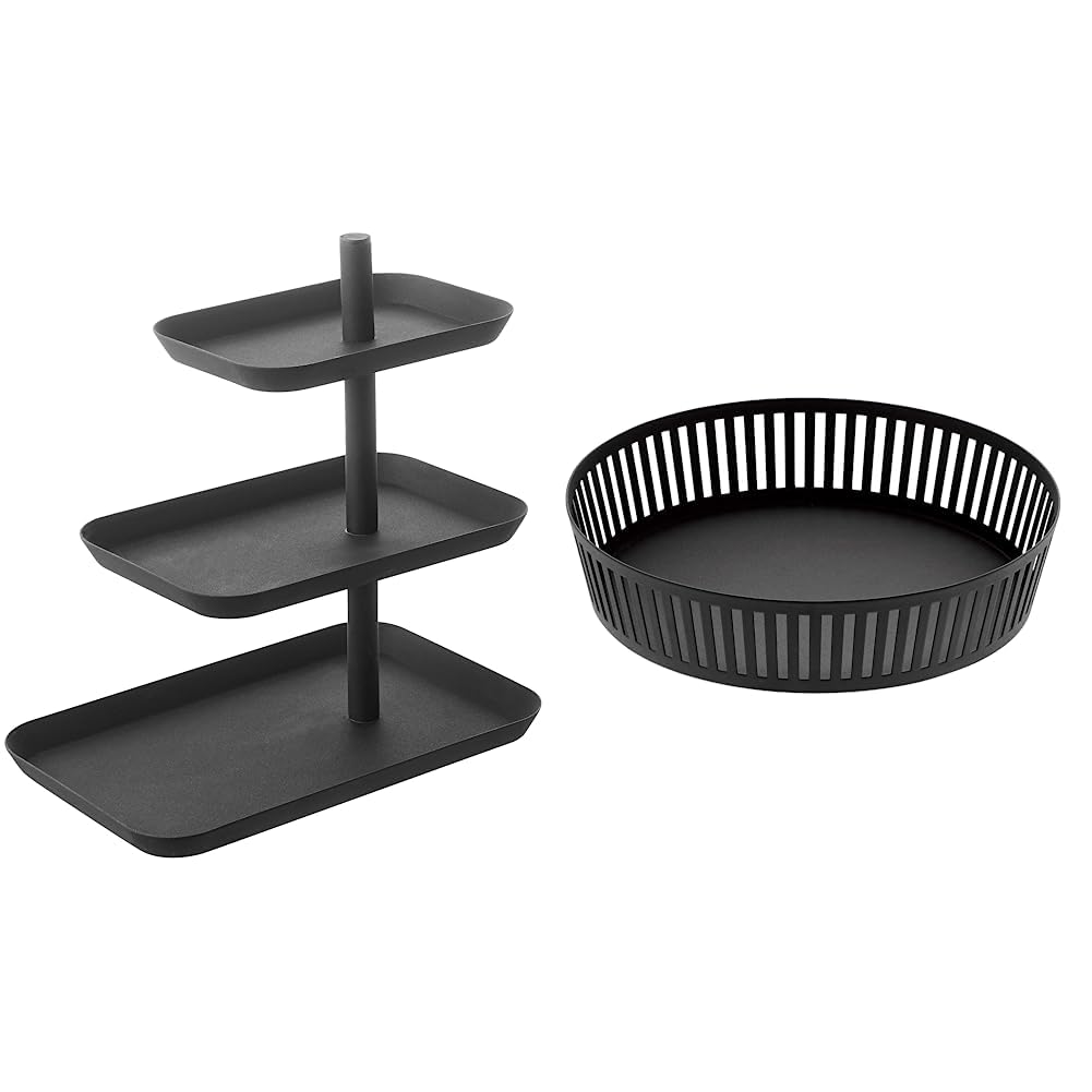 YAMAZAKI Serving stand 3 tiered - Tower - Black & ket wide - Tower - black Schwarz Bundle mit Fruit