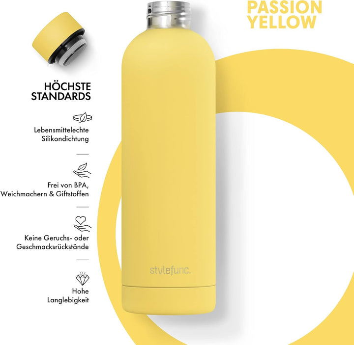 Edelstahl Trinkflasche "pure" | 500ml 750ml & 1l auslaufsichere Thermosflasche | Kohlensäure geeigne