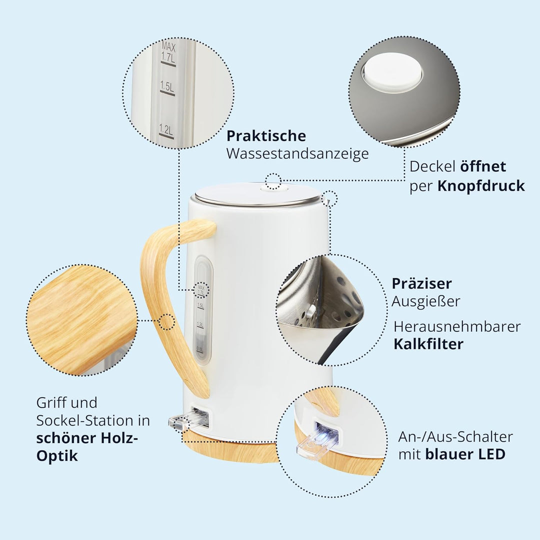 KHG Wasserkocher und Toaster Set 2-teilig | 2.200 & 800 Watt | Frühstücksset mit Kapazität 1,7 Liter