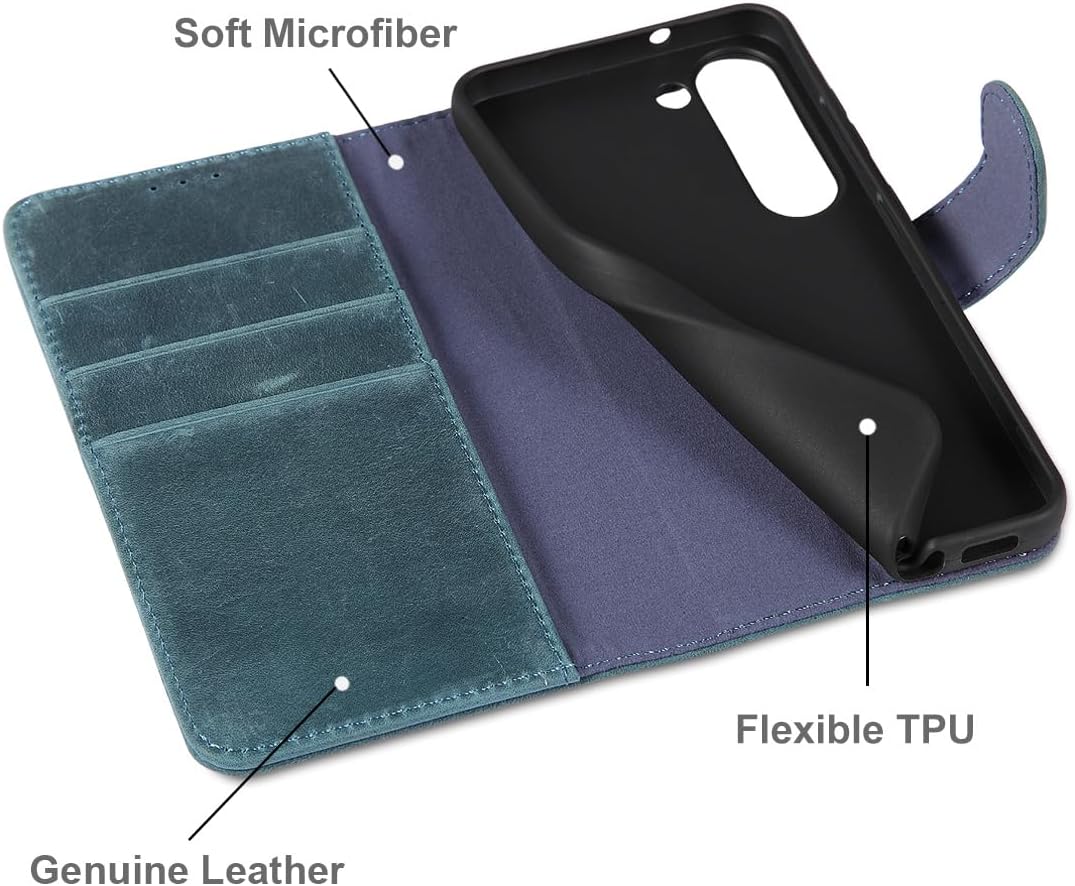 LENSUN Echtleder Handyhülle für Samsung Galaxy S23, Lederhülle [RFID Schutz Kartenfach][Standfanktio