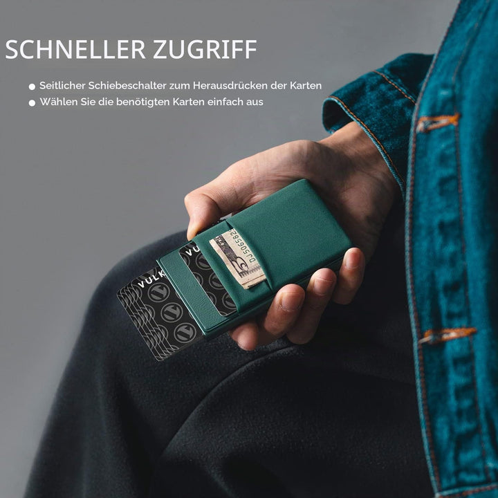 VULKIT Kreditkartenetui mit EDC-Fächern und Ausweisfenster, RFID-blockierende Pop Up Karten Geldbörs