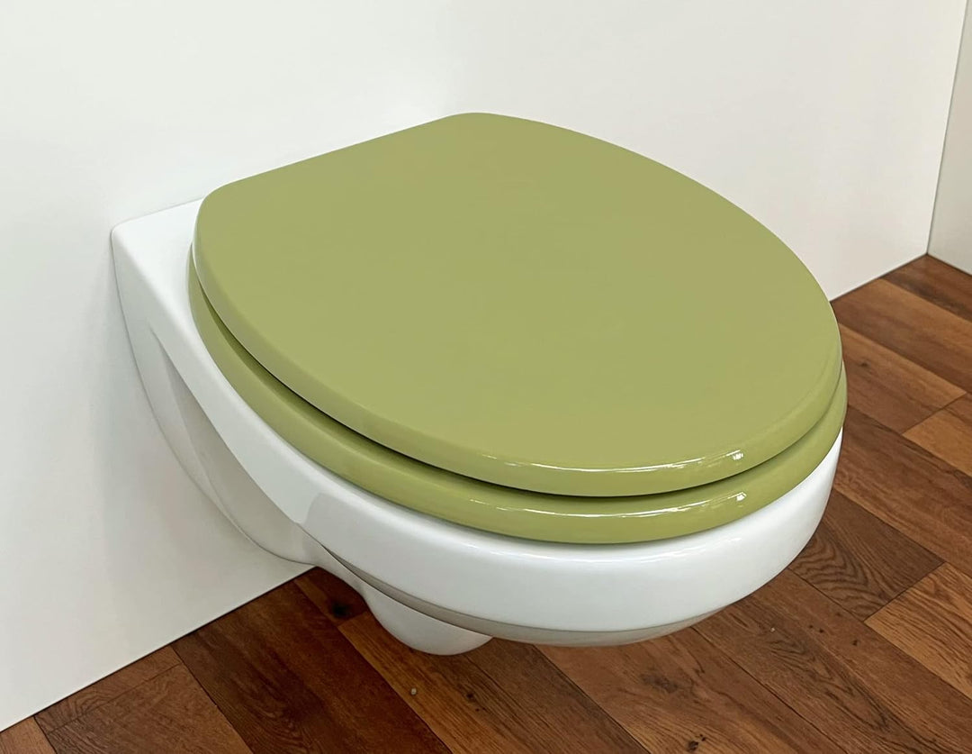 ADOB WC Sitz Klobrille Holzkern Farbe Moosgrün, extrem stabil, messing verchromte Scharniere, WC-Bri