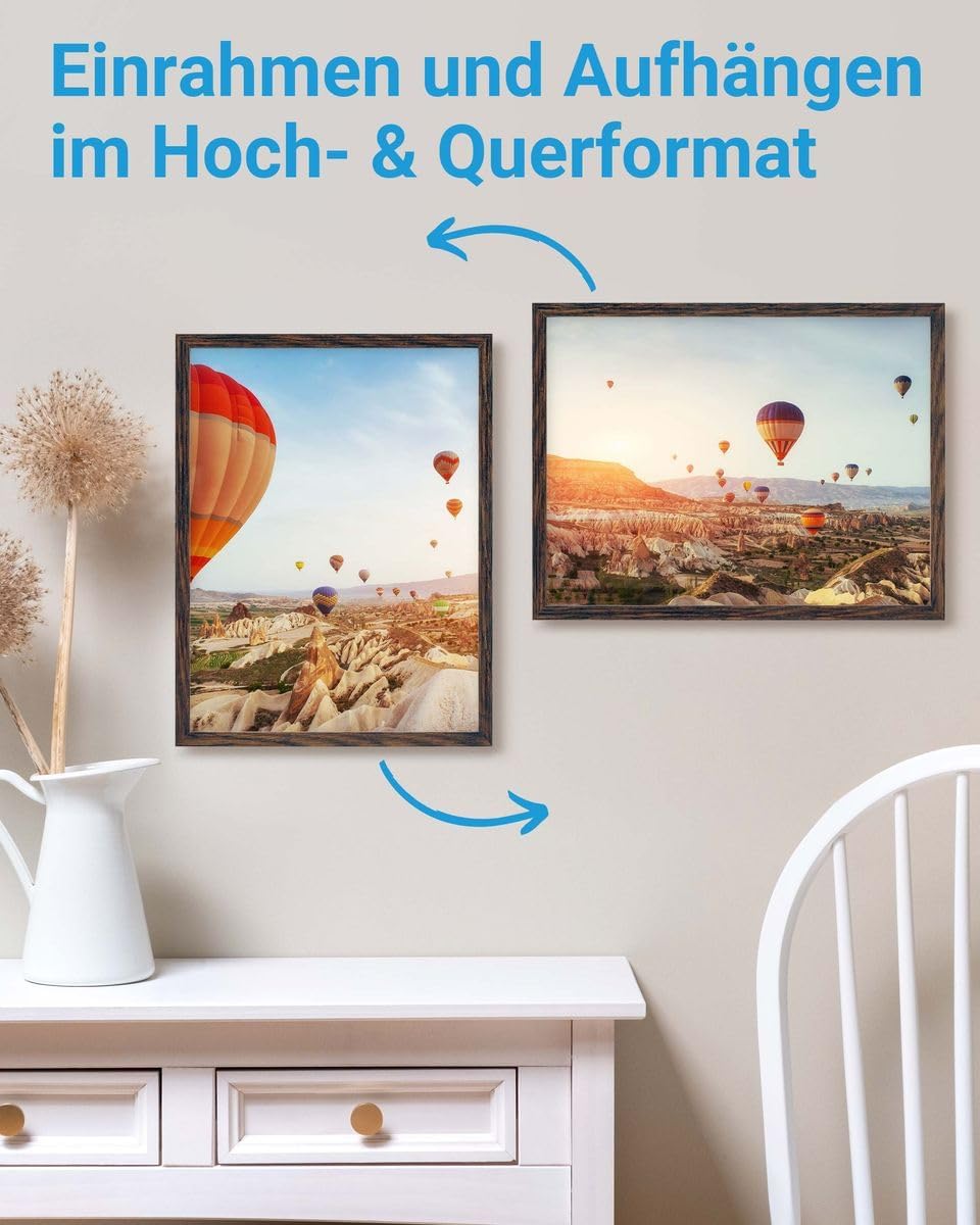 PHOTOLINI Bilderrahmen 30x40 cm MDF-Holz Eiche Dunkel, 3er Set Posterrahmen, bruchsicheres Acrylglas