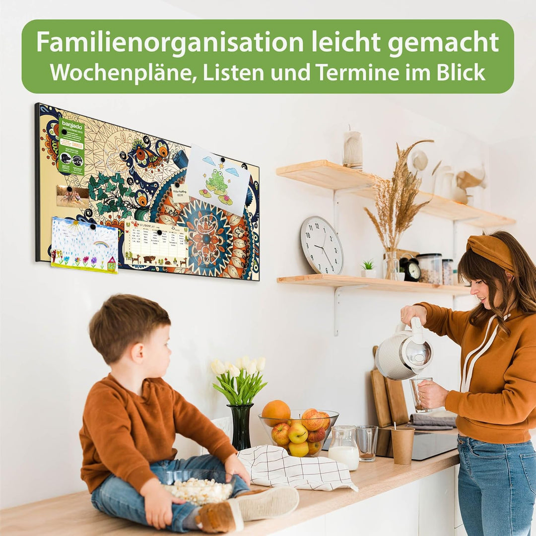 banjado Magnettafel schwarz 78 x 37cm / Magnetwand Metall/Magnetpinnwand als Memoboard/Pinnwand Magn