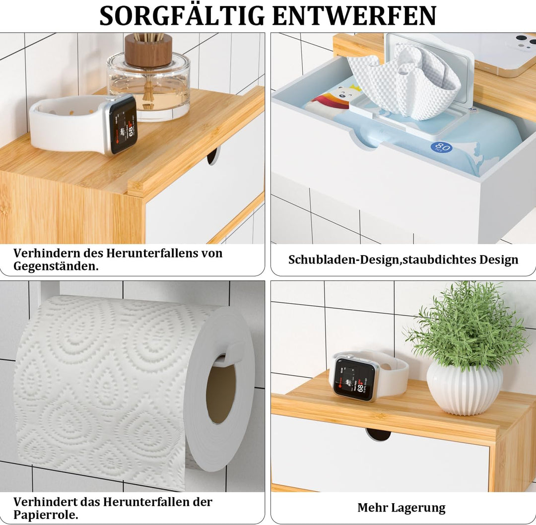Toilettenpapierhalter Ohne Bohren, Klopapierhalter mit Feuchttücherbox Klorollenhalter mit Ablage Ba